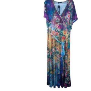 Lily By Firmania Womens Faux Wrap Maxi Dress Multicolor Floral Plus 2X New